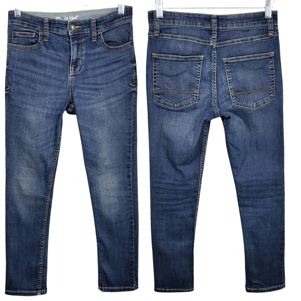 Cat & Jack Skinny Jeans Girl's Blue Adjustable Waist Dark Wash Denim Size 12